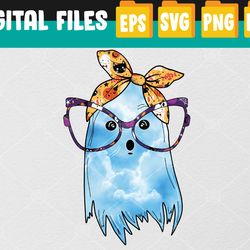 Cute Ghost With Glasses And Bats Bandana Halloween Costume Svg, Eps, Png, Dxf, Digital Download