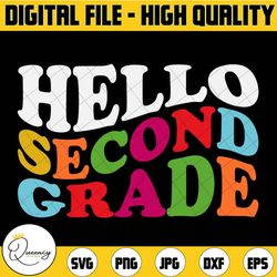hello second grade svg, back to school, retro wavy design, pencil svg, second grade png, 2nd grade png, 2nd grade svg