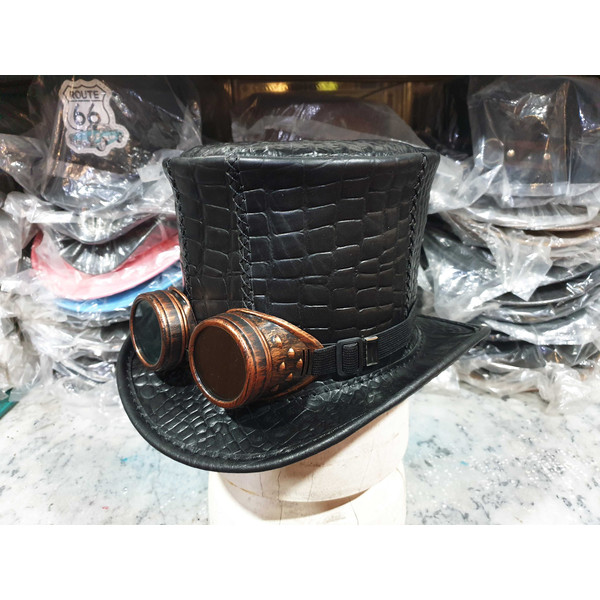 Steampunk Madhatter Crocodile Leather Top Hat (4).jpg