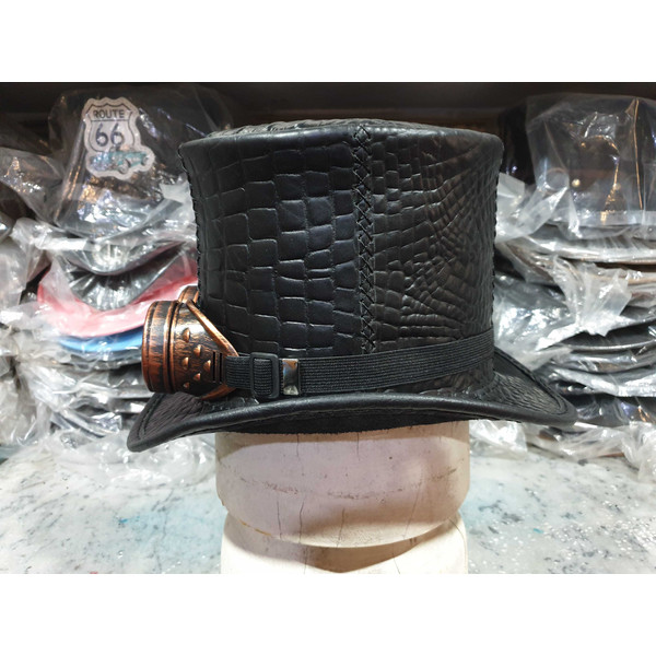 Steampunk Madhatter Crocodile Leather Top Hat (9).jpg