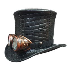 Steampunk MadHatter Leather Top Hat