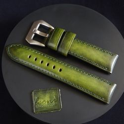 Green watch strap for Panerai, watchband PAM style, olive watchstrap, genuine leather, handmade