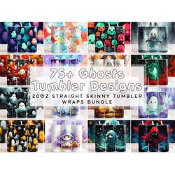 ghost halloween tumbler bundle, spooky wrap bundle, 20oz sublimation tumbler designs, 20oz skinny straight tumbler, digi