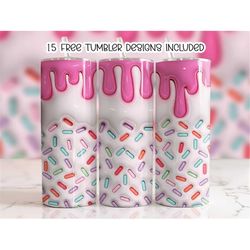 3d inflated sprinkle tumbler wrap design, ice cream tumbler wrap, 3d 20oz sublimation design png, skinny straight tumble
