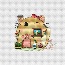 Cat-house. Fairytale houses. Cross stitch pattern pdf & css
