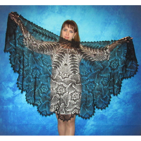 Black crochet warm Russian shawl, Goat wool Orenburg shoulder wrap, Mourning stole, Downy cape, Hand knit bridal cover up, Lace kerchief, Gift for lady.JPG
