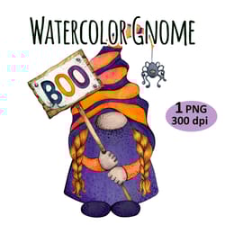 watercolor halloween gnome clipart png sublimation
