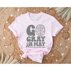 gray ribbon t-shirt, go gray in may, brain tumor shirt, gray ribbon tees, brain cancer support shirt, brain cancer gift,