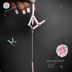 lsq breyer model horse tack custom pearl pink toy halter lead rope set handmade traditional play accessory  mariephorses