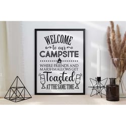 welcome to our campsite svg png, camping svg, travel trailer camping svg, cricut silhouette