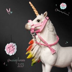 Sherbet Pink realistic Schleich model Horse Tack Custom Toy Accessories Halter Lead Rope set Collecta Mojo MariePhorses