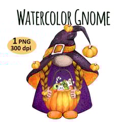 watercolor halloween gnome clipart png sublimation