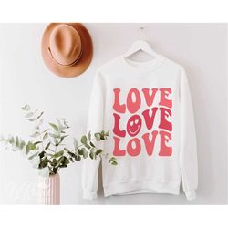 love svg, love smiley face svg, valentine's day svg, retro love svg, trendy svg, groovy love svg, svg cut file, sublimat