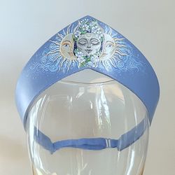 . Blue tiara Sun and Moon . Hand painted . blue headband . bridal hair accessories , wedding headpiece