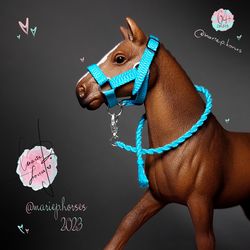 Turquoise Schleich model Horse Tack Custom realistic Toy Accessories handmade Halter Lead Rope set MariePhorses
