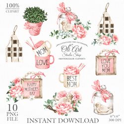 Mother's Day Digital Clipart. Png File, Flowers Images. Mother's Day Graphics. Cute Mother's Day PNG. Flowers Digital