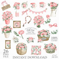 Pink Flowersl Clipart. Basket, Decor. Png File, Flowers Images. Flowers Graphics. Cute Flowers PNG. Flowers Digital