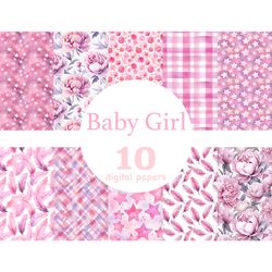 Pink Baby Girl Digital Paper | Newborn Baby Graphic