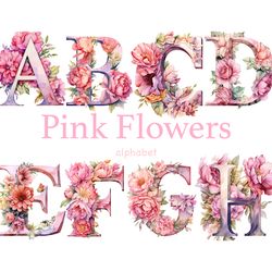 Pink Peonies Alphabet Letters | Baby Shower Sublimation PNG