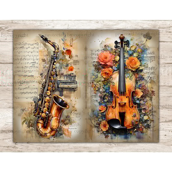 Musical Instruments Printable Paper | Junk Journal Pages | Inspire Uplift