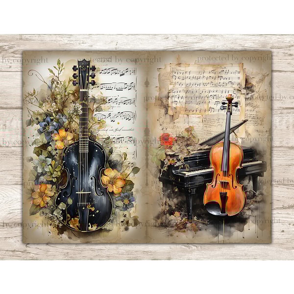 Musical Instruments Printable Paper | Junk Journal Pages | Inspire Uplift