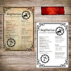 2 BOS pages - Sagittarius Zodiac, Astrology, Horoscope, Grimoire Page, Magic Journal, Sign Book of Shadow, Witch Book
