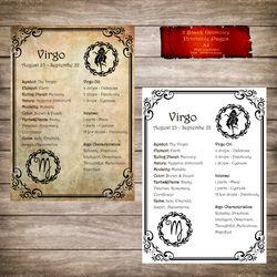 2 BOS pages - Virgo Zodiac, Astrology, Horoscope, Grimoire Page, Magic Journal, Sign Book of Shadow, Witch Book