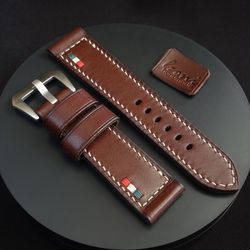 Brown watch strap Italian for Panerai, watchband PAM style, ITA watchstrap, genuine leather, handmade