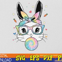 cute bunny with tie dye glasses bubblegum easter day svg, eps, png, dxf, digital download