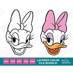 daisy duck head face smiling 1 color and layered bundle | svg clipart digital download sublimation cut file png dxf eps