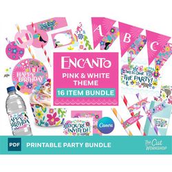 encanto birthday party printable bundle - 16 item bundle - pink theme - pdf instant digital download