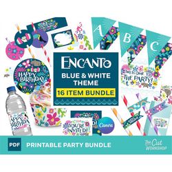 encanto birthday party printable bundle - 16 item bundle - blue theme - pdf instant digital download