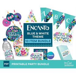 encanto birthday party printable bundle - 10 item bundle - blue theme - pdf instant digital download