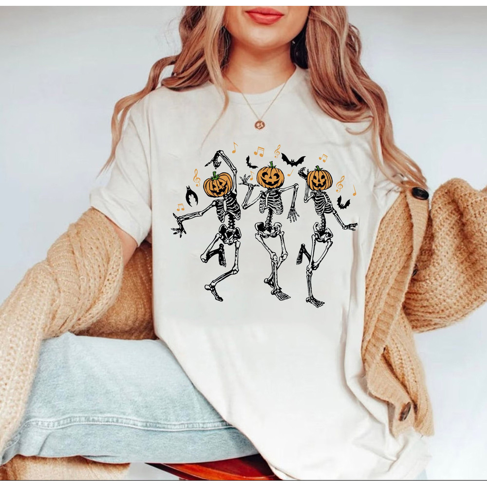 Dancing Skeleton Sweatshirt, Pumpkin Sweater, Pumpkin Skeleton Shirt, Fall Sweatshirt, Halloween Party Shirt, Spooky Season Sweatshirt - 2.jpg