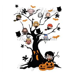 harry potter halloween chibi jackolantern pumpkin spooky tree, happy halloween day
