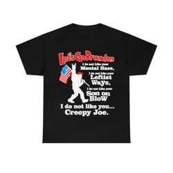 bigfoot let's go brandon american flag leftist ways son on blow t-shirt