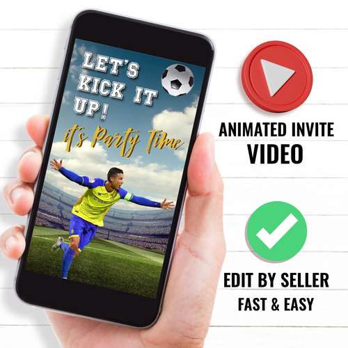 Cristiano Ronaldo Birthday Party Video Invitation, Football Animated Invite, CR7 Al Nassr Soccer, Sports theme