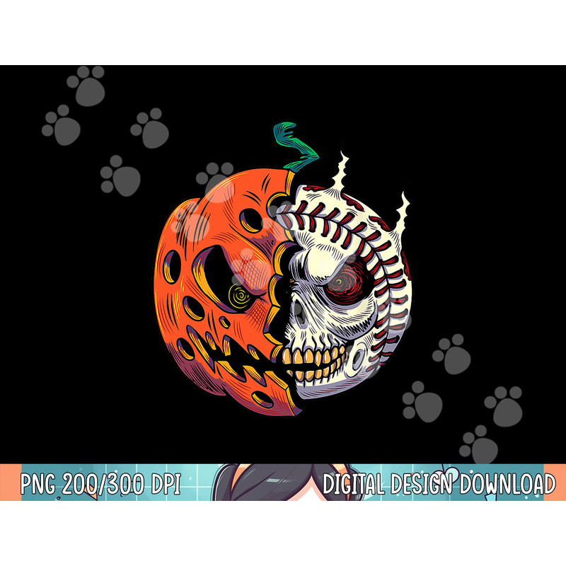 Pumpkin Skull Design For Men Boys Halloween Baseball Player png, sublimation.jpg