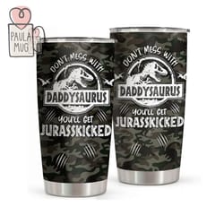 father's day gift for dad, dadasaurus travel mug, dad birthday gift, new dad travel mug, funny dad curved tumbler