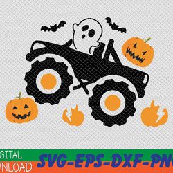 pumpkin monster truck svg, boys halloween svg, ghost svg, dxf, eps, png, kids clipart, fall cut files, boy svg file