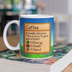 stardew valley coffee mug, stardew valley inspired mug, coffee stats, gamer gift, birthday gift, coffee mug, coffee stat