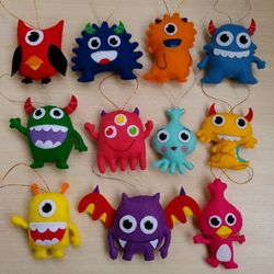 Monsters toy, Felt monster, Little monsters, Baby first doll, Monster party, Monster favors, Felt Monsters ornament