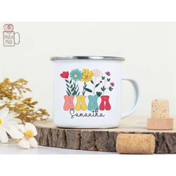 wildflowers nana camping mug, promoted to nana mug, grandma birthday mug, new grandma mug, pregnancy reveal for grandma