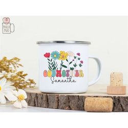 wildflowers godmother camping mug, promoted to godmother mug, godmother birthday mug, new godmother mug, pregnancy revea
