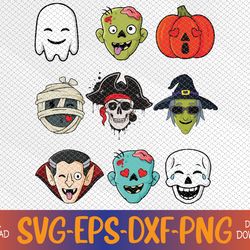 Halloween Pirate Skeleton Zombie Mummy Funny Faces Svg, Eps, Png, Dxf, Digital Download