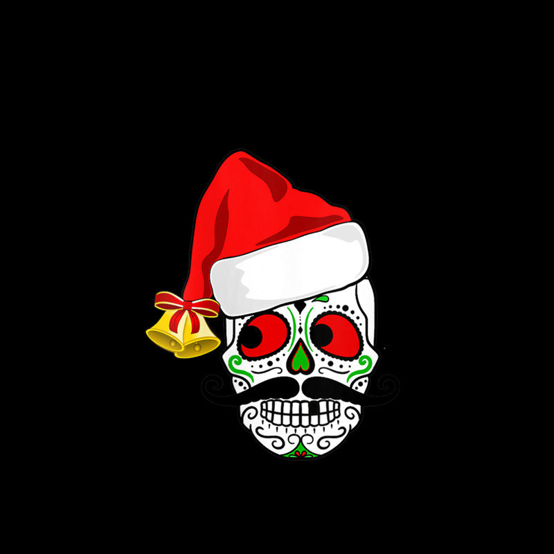 Womens Funny Christmas Skull With Santa Hat And Bells V Neck 0.jpg