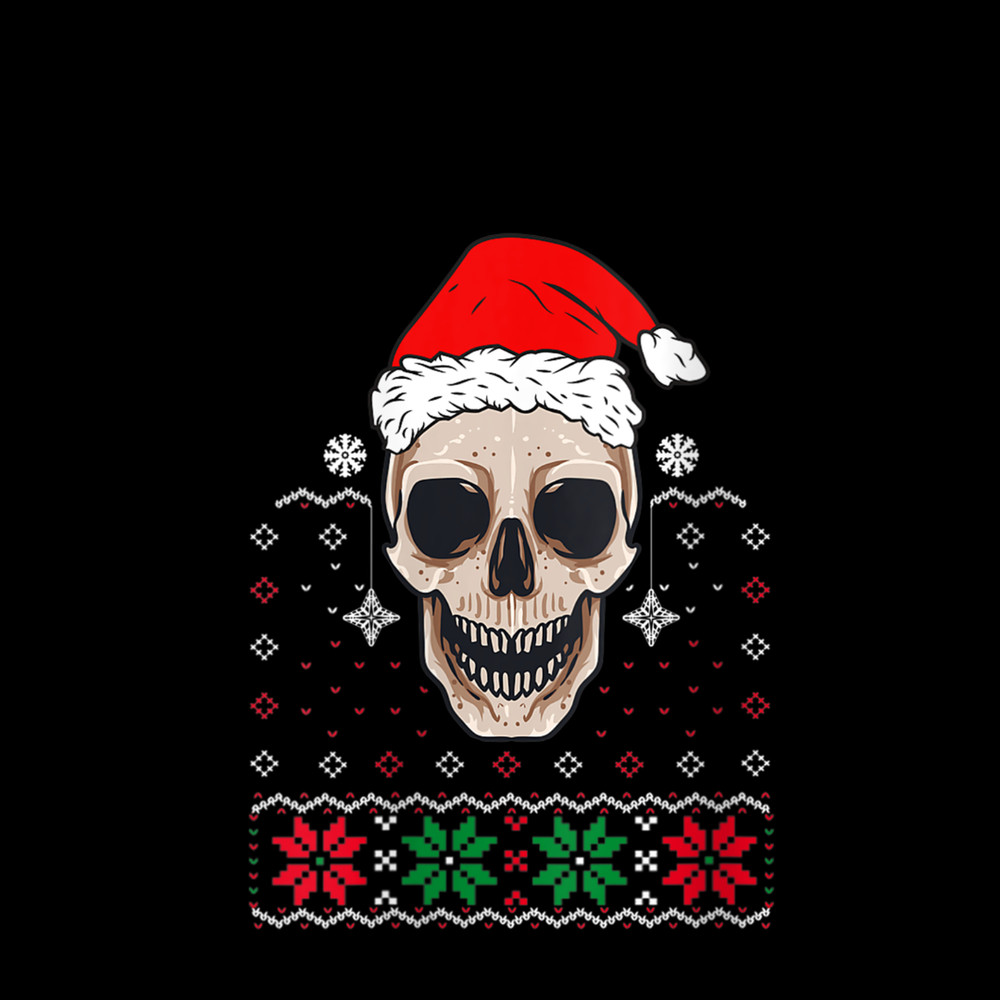 Womens Funny Skeleton Skull Santa Hat Christmas Snowflake V Neck 0.jpg