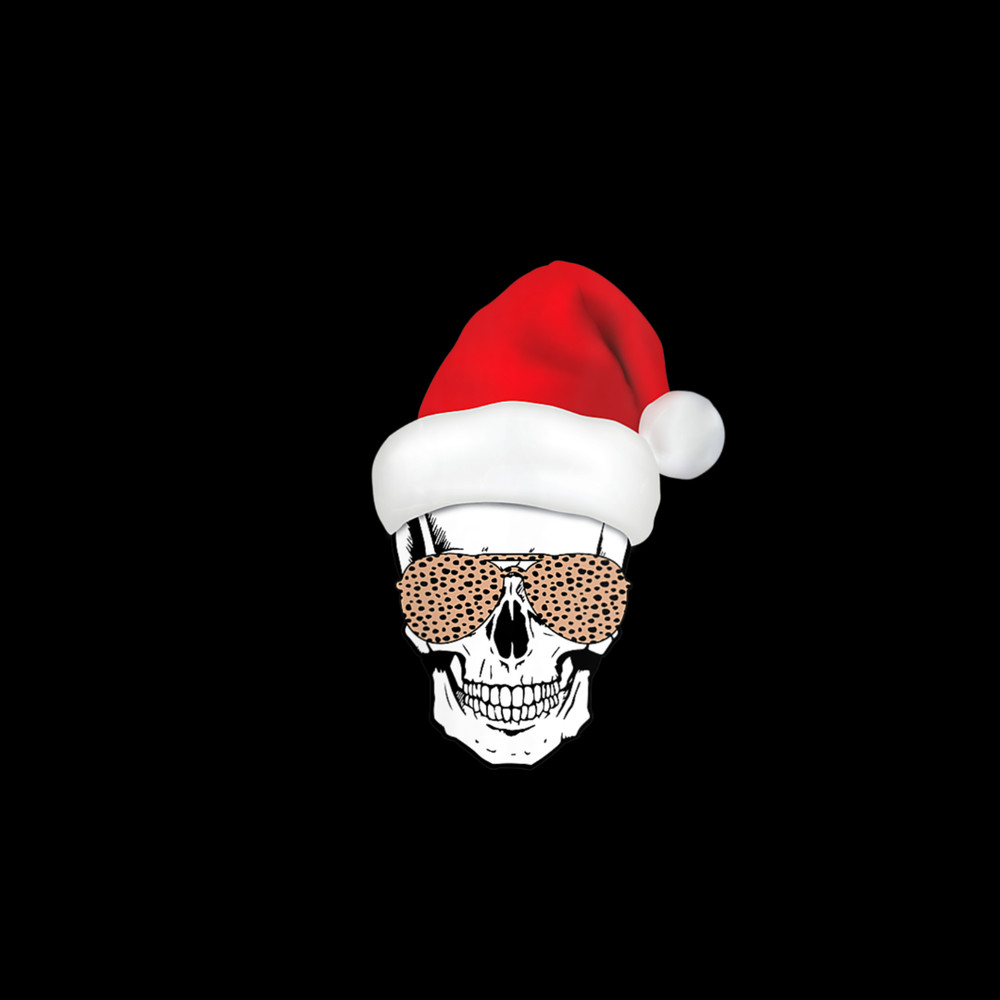Womens Skull Wearing Cheetah Print Sunglasses Holidays Santa Hat V Neck 5.jpg