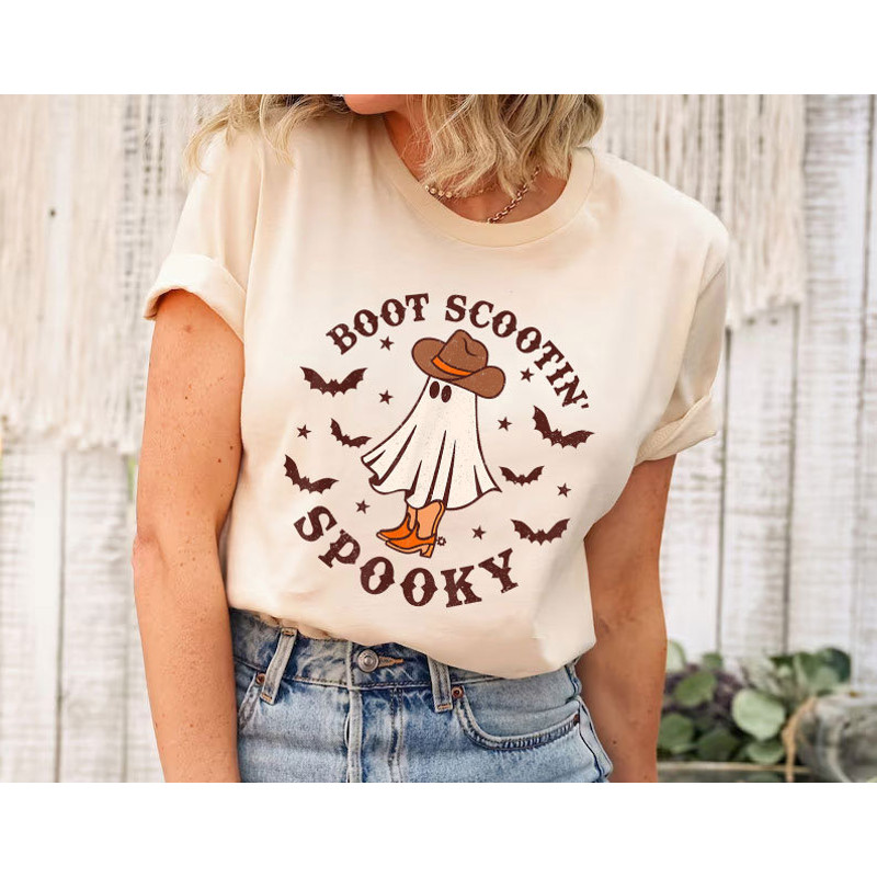 Boot Scootin Spooky Sweatshirt, Western Halloween Shirt, Cowboy Ghost T-Shirt, Spooky Season Tee, Halloween Spooky, Fall Women Hoodie - 1.jpg