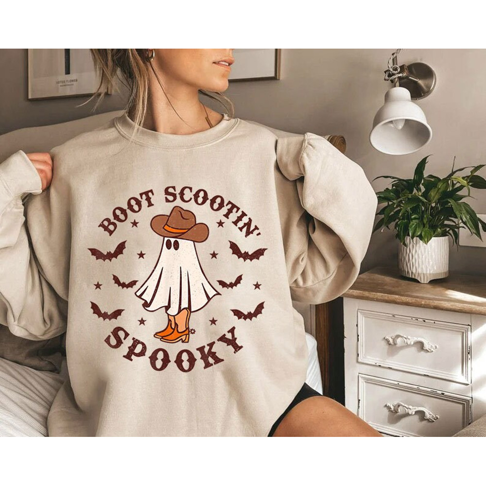 Boot Scootin Spooky Sweatshirt, Western Halloween Shirt, Cowboy Ghost T-Shirt, Spooky Season Tee, Halloween Spooky, Fall Women Hoodie - 5.jpg